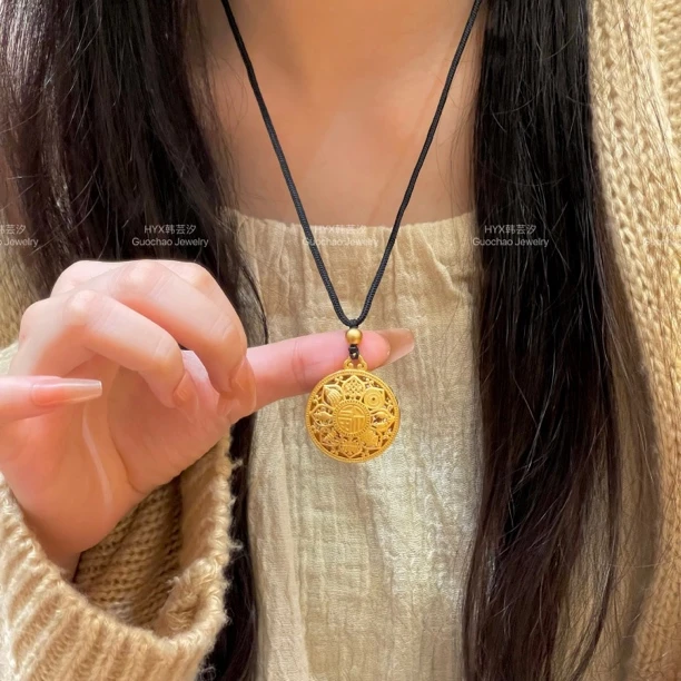 [纯手工编绳] 八宝罗盘大古法传承吉祥福牌简约黑绳手工项链