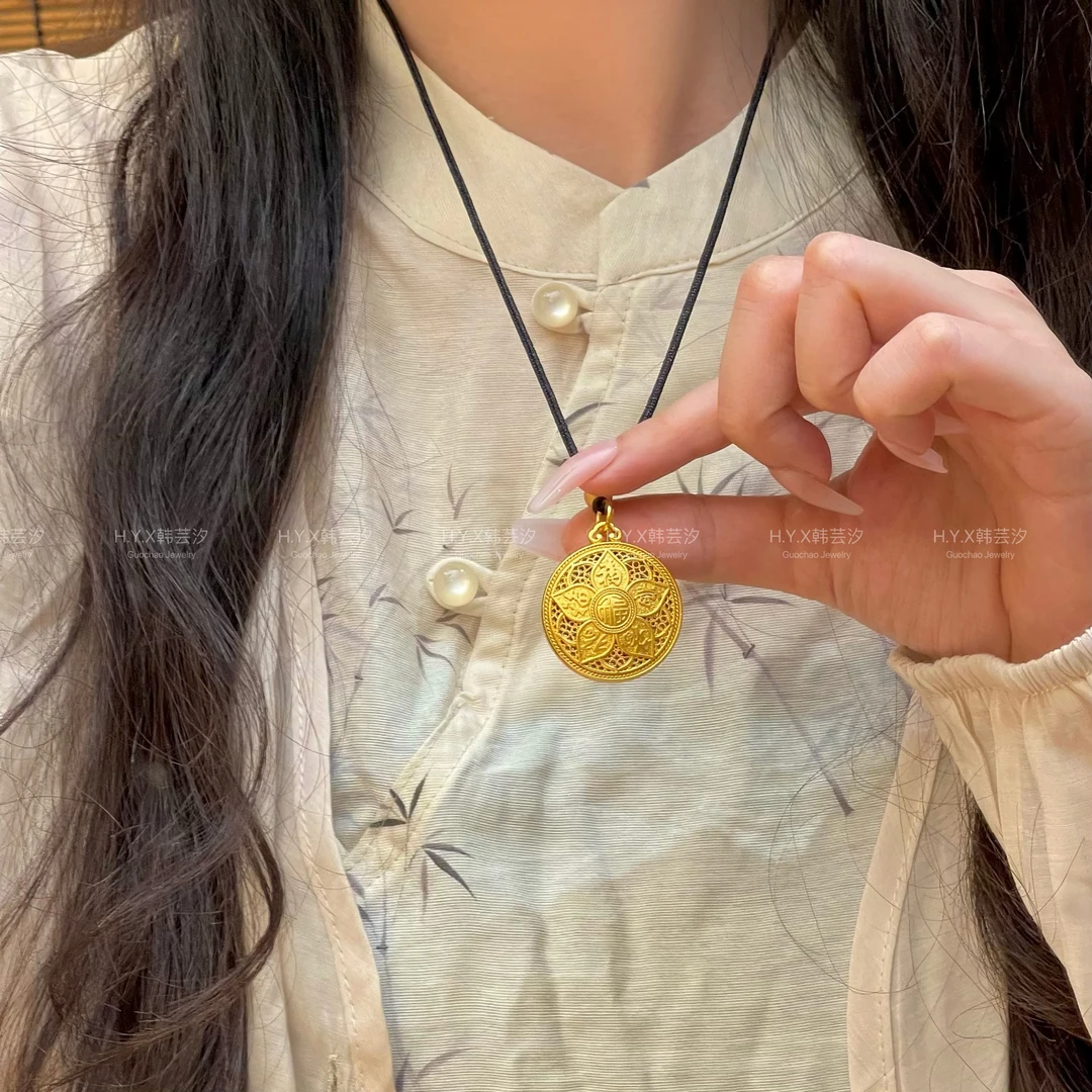 铜合金项链  古法五福牌六字箴言圆牌鲤鱼跃龙门牌项链毛衣链020