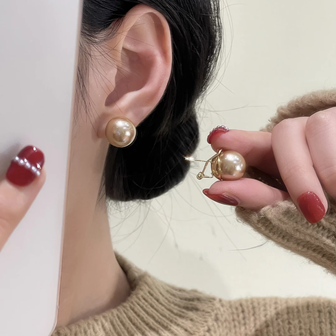 A-164 香槟珠珠弹力耳扣气质百搭耳饰