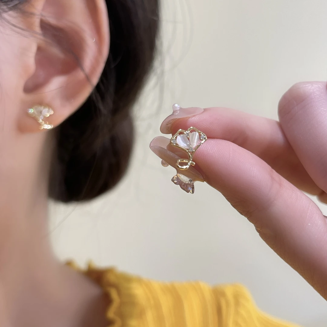 韩芸汐 925银针耳饰A-236猫猫石银杏叶耳钉精致百搭轻奢