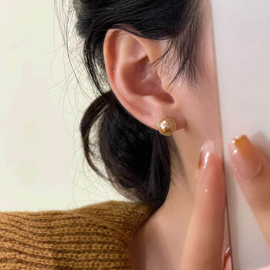 925银针A-31 美拉德色系珠珠耳钉法式轻奢百搭