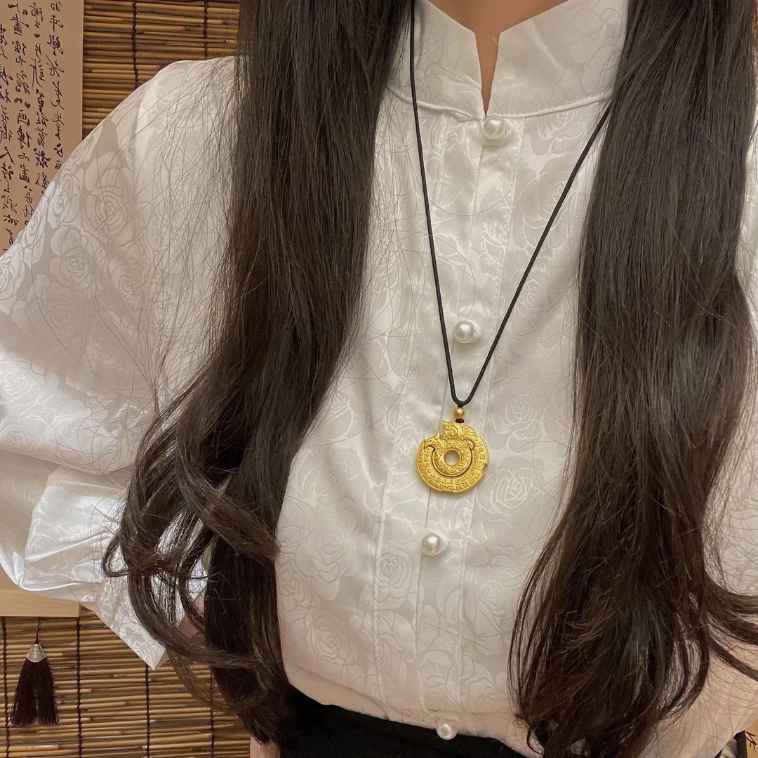 铜合金项链 国潮龙凤合佩吊坠平安扣组合男女项链毛衣链Xl16