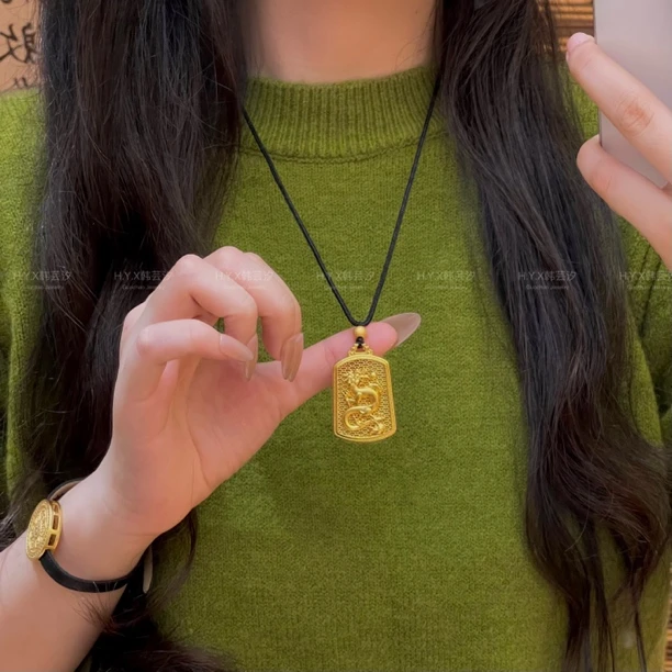 韩芸汐项链 古法龙行天下飞龙戏珠吊坠双面如意吉祥项链毛衣链099