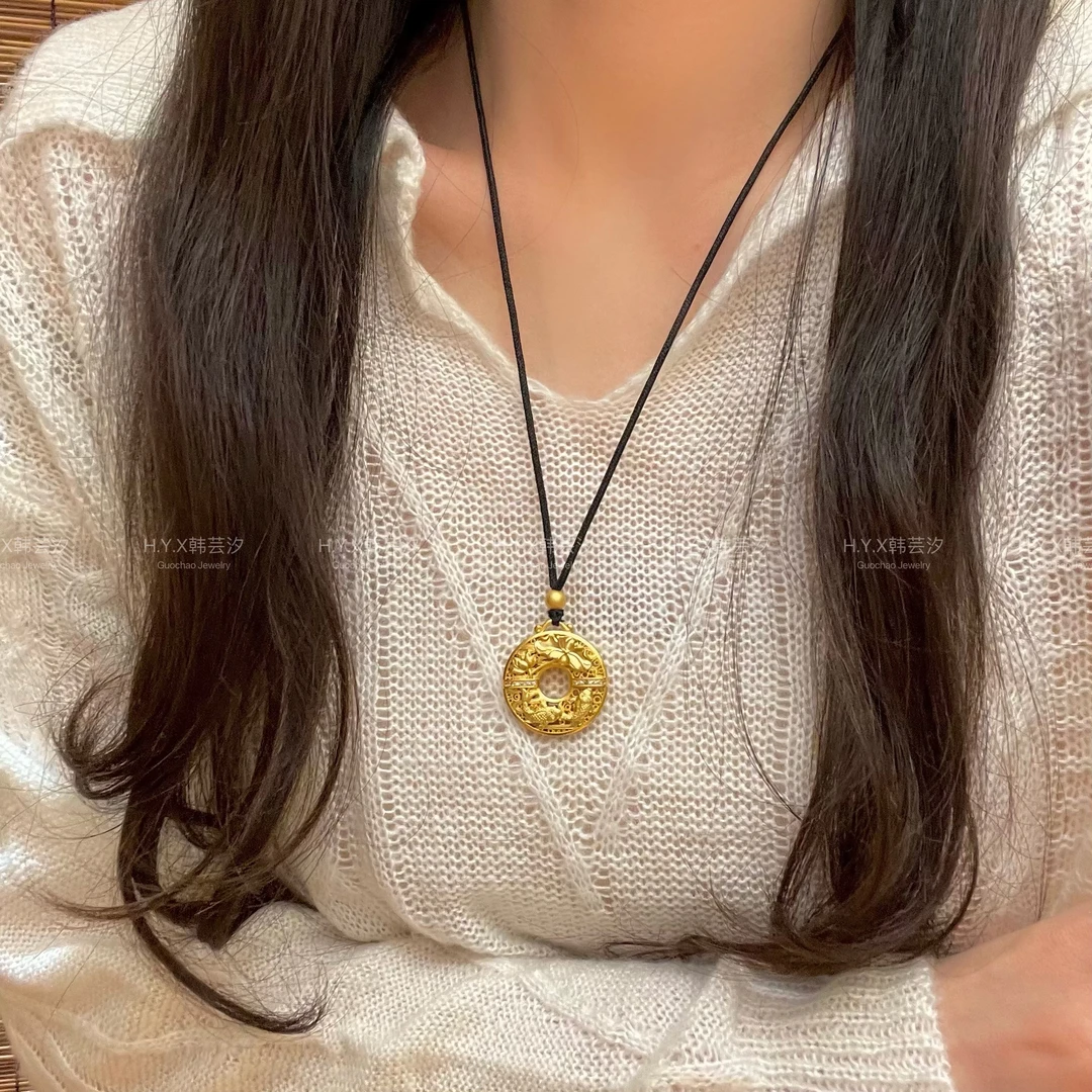 铜合金项链 古法双鱼荷花平安扣富贵锦鲤年年有鱼项链毛衣链052