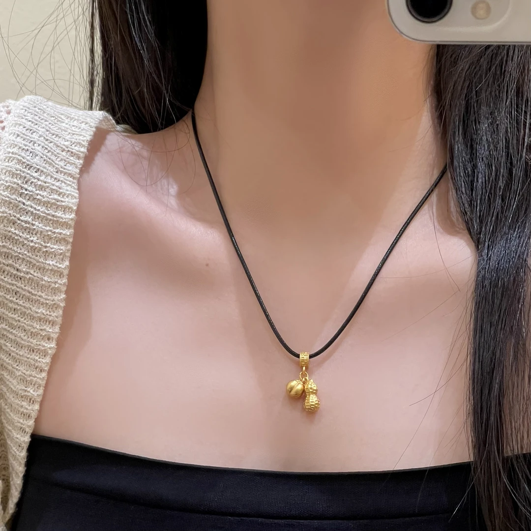 好事发生项链柿子花生吊坠可调节黑绳毛衣链085