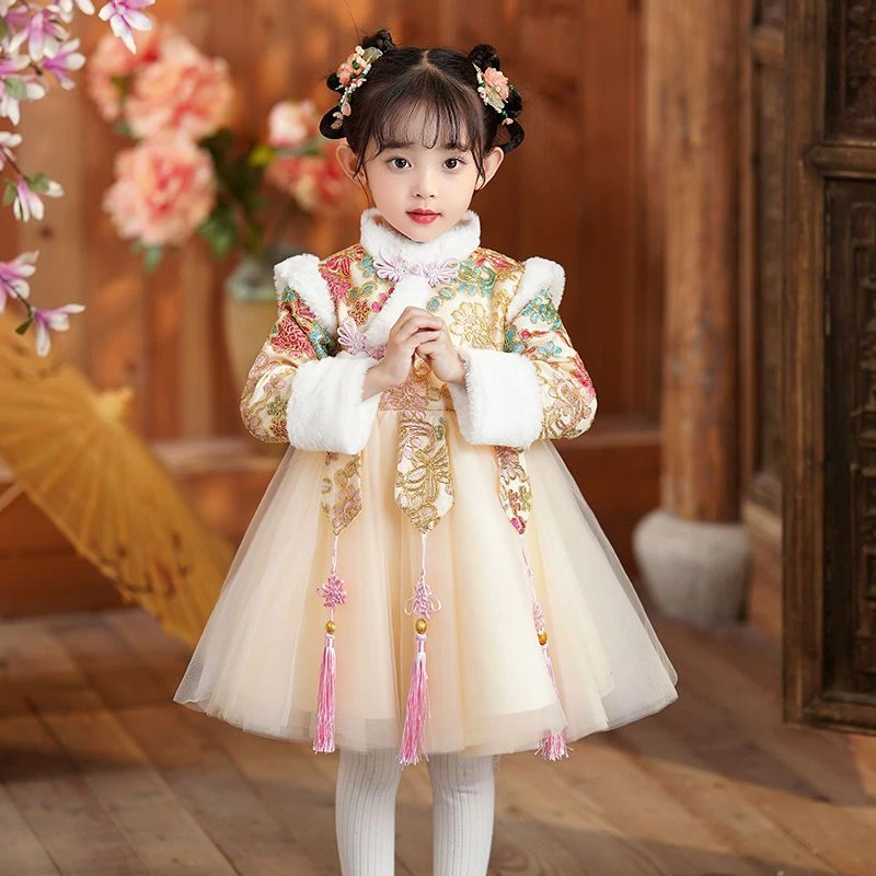 汉服女童冬款拜年服2023新款过年服加绒唐装龙年童装儿童新年冬季
