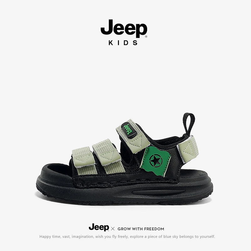 jeep女童时尚休闲透气软底凉鞋2025夏季新款轻便男童中大童沙滩鞋