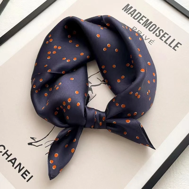 复古波点桑蚕丝小方巾高档真丝领巾53x53cm春秋百搭圆点丝巾 围巾