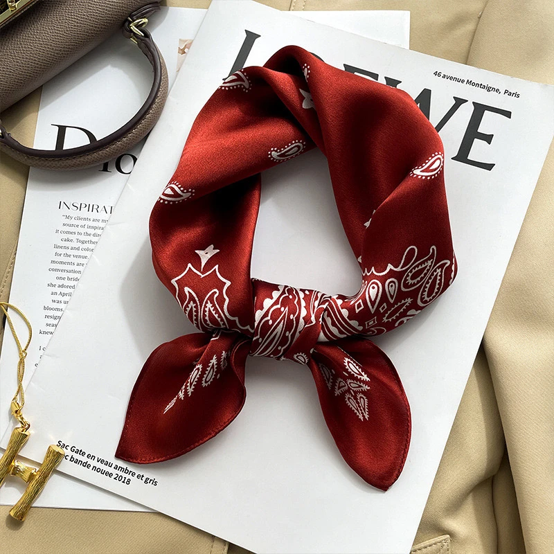 53x53桑蚕丝巾小方巾春秋时尚气质腰果装饰领巾百搭安哥拉红围巾