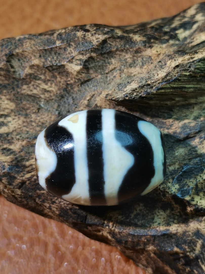 黑白双牙牙钙化达洛藏传老珠白化九眼石页岩玛瑙定制单珠手串锁骨