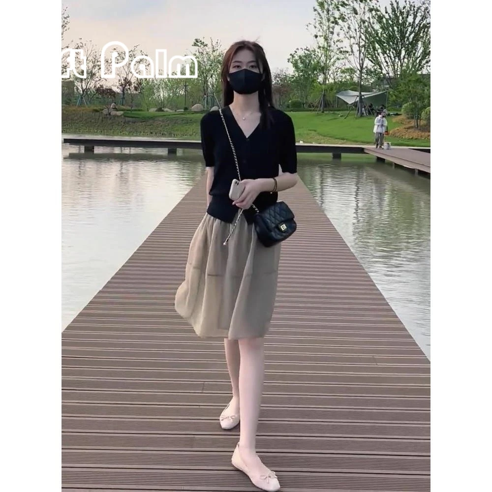 GiftPalm套装夏季女新款2024时尚高级感薄款短袖上衣半身裙两件套