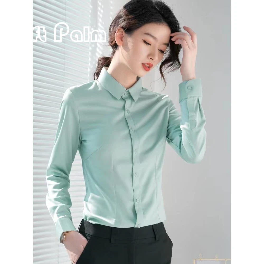 GiftPalm竹纤维衬衫女长袖春秋款气质正装职业工装工作服短袖衬衣