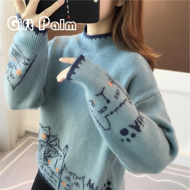 GiftPalm加绒毛衣女秋冬新款2024年爆款洋气加厚冬季内搭打底衫