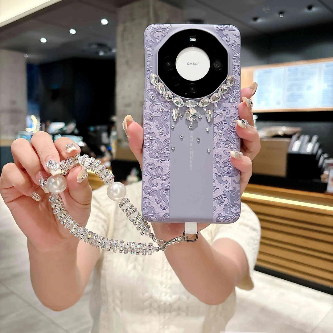 华为mate40rs保时捷手机壳秒变镶钻高档龙纹皮质mate60pro/50RS