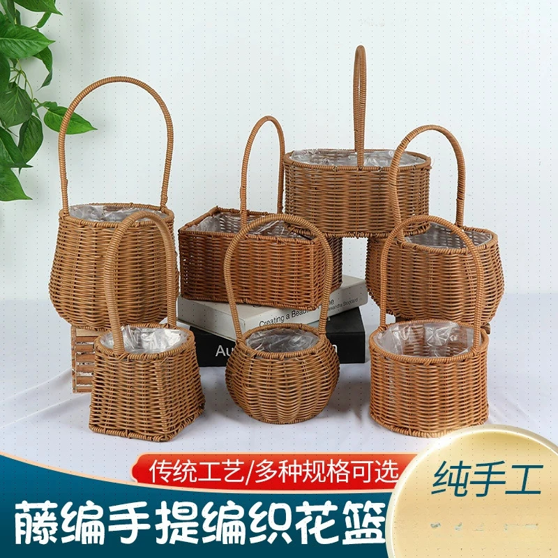 厂家供应藤编手提编织花篮情人节花篮收纳篮婚礼插花篮家用装饰篮