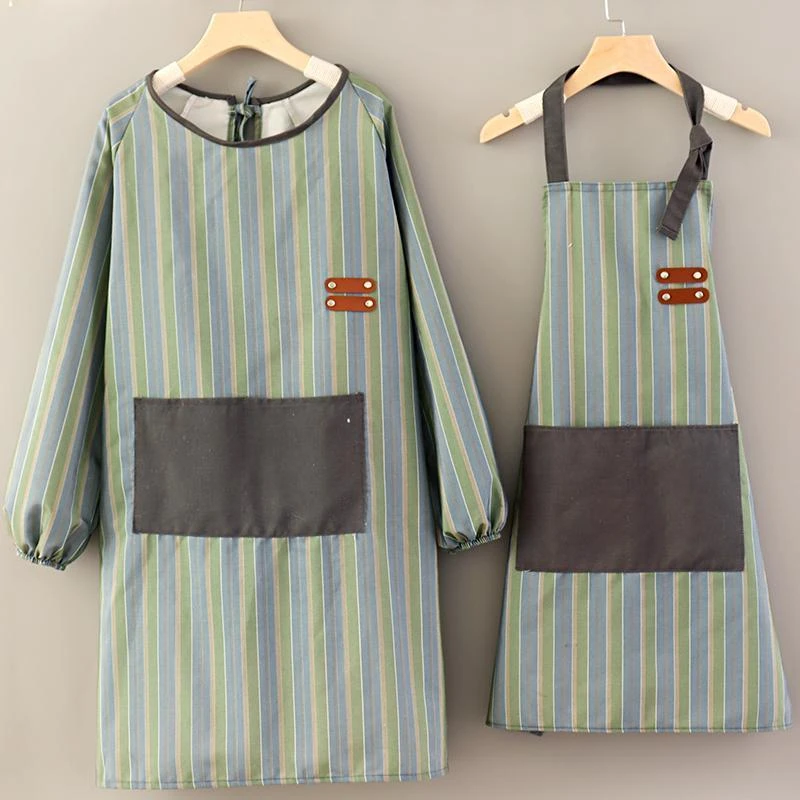 家用围裙长袖透气耐磨厨房做饭帆布女罩衣简约加肥上班工作服定制