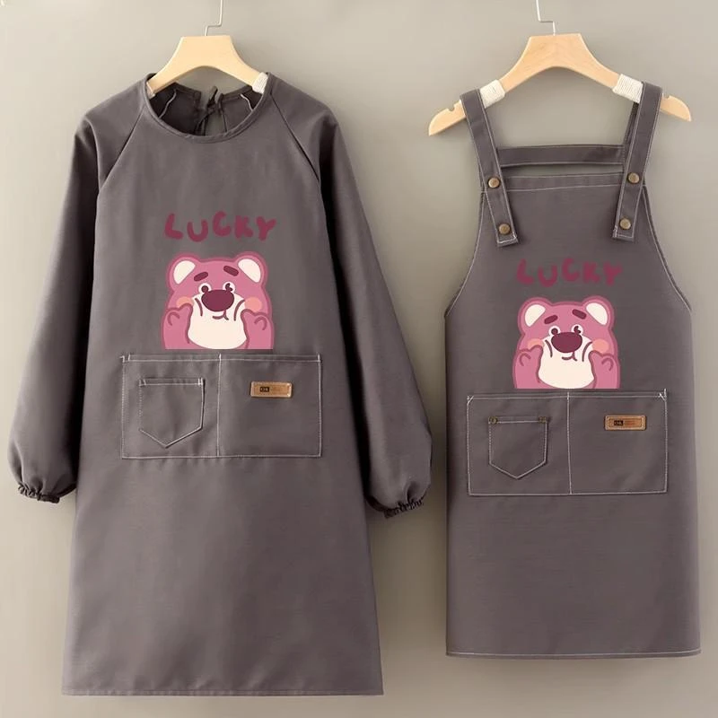 帆布长袖围裙定制logo印字上班餐饮工作服耐磨罩衣女新款厨房家用