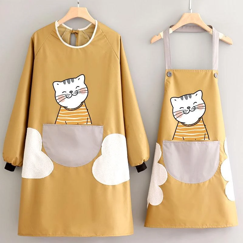 时尚女防水长袖罩衣情侣仓库工作服厨房做饭围裙防油可爱定制印字