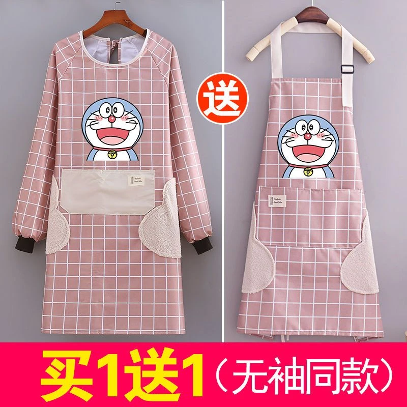 卡通可爱女围裙长袖防水防油家用厨房做饭新款韩版工作服定制