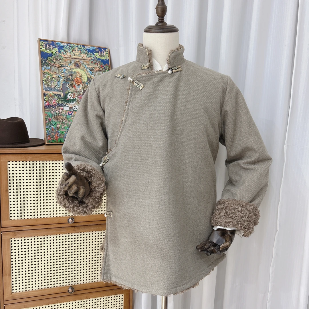 藏族男士冬季加厚毛尼面料上衣百搭款