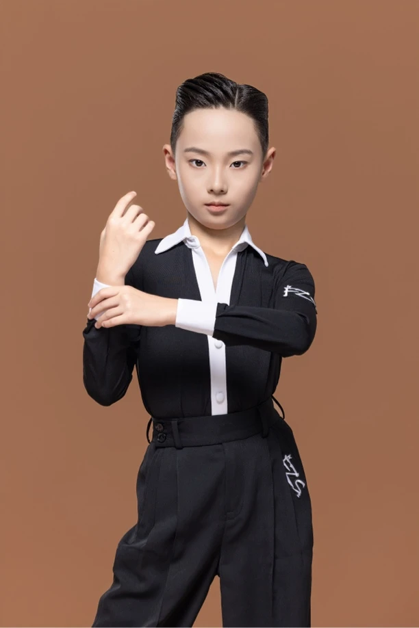 FZS DANCE 秋季新款NS027男生黑白拼接长袖上衣