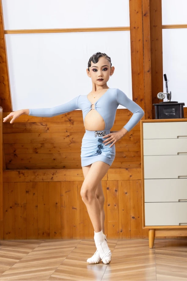 FZS DANCE L228冬季新款蓝色分体裙子小花款练功服
