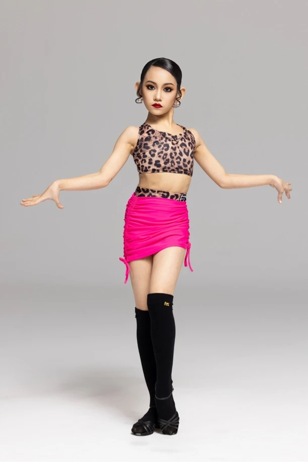 FZS DANCE 夏季新款L237 豹纹撞色分体抽绳练功服