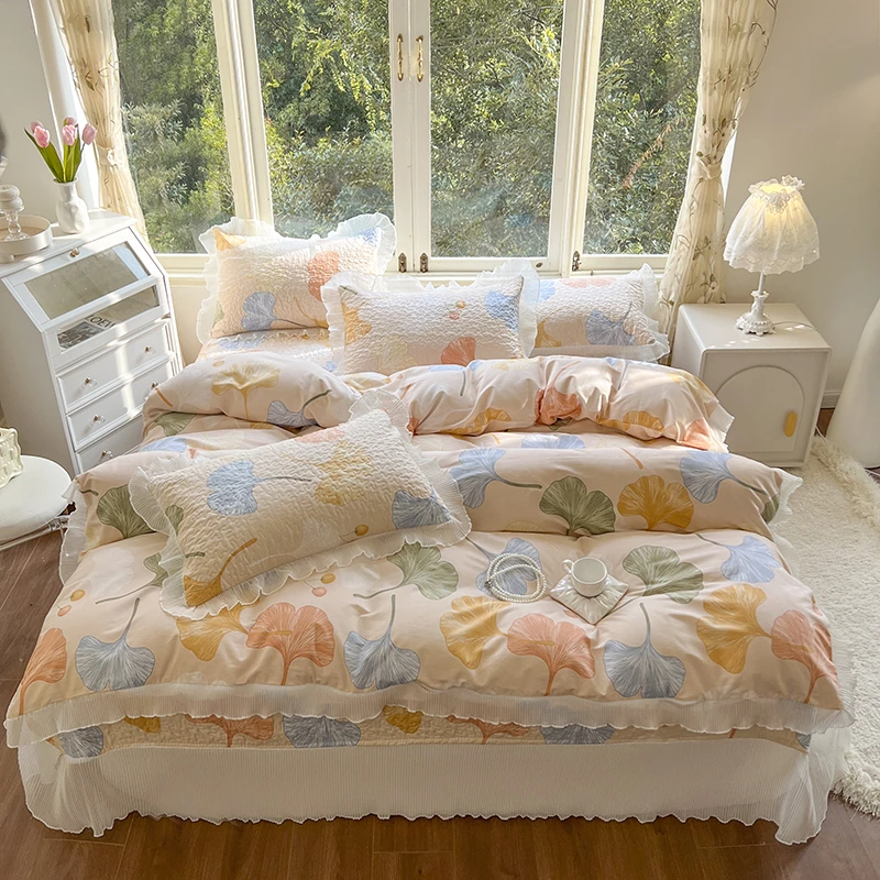 韩版仙女全棉纯棉床盖三件套加厚防滑夹棉床单小清新公主风四件套