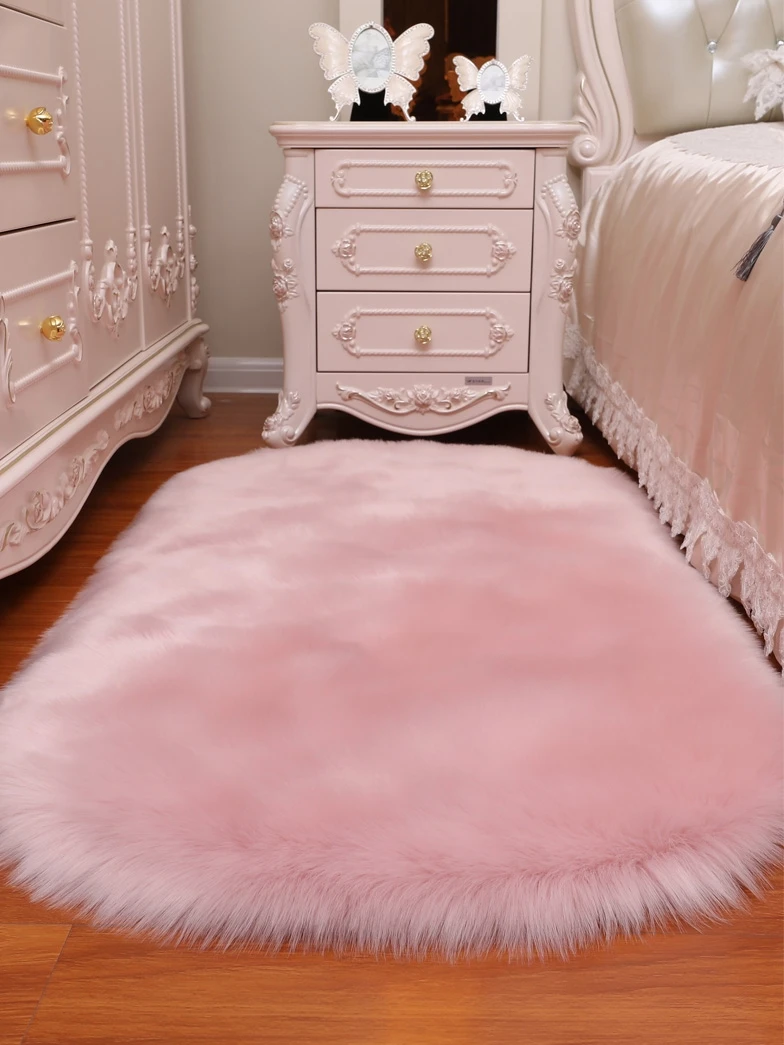 欧式长毛绒卧室地毯床边毯满铺房间网红同款少女孩公主粉色ins风