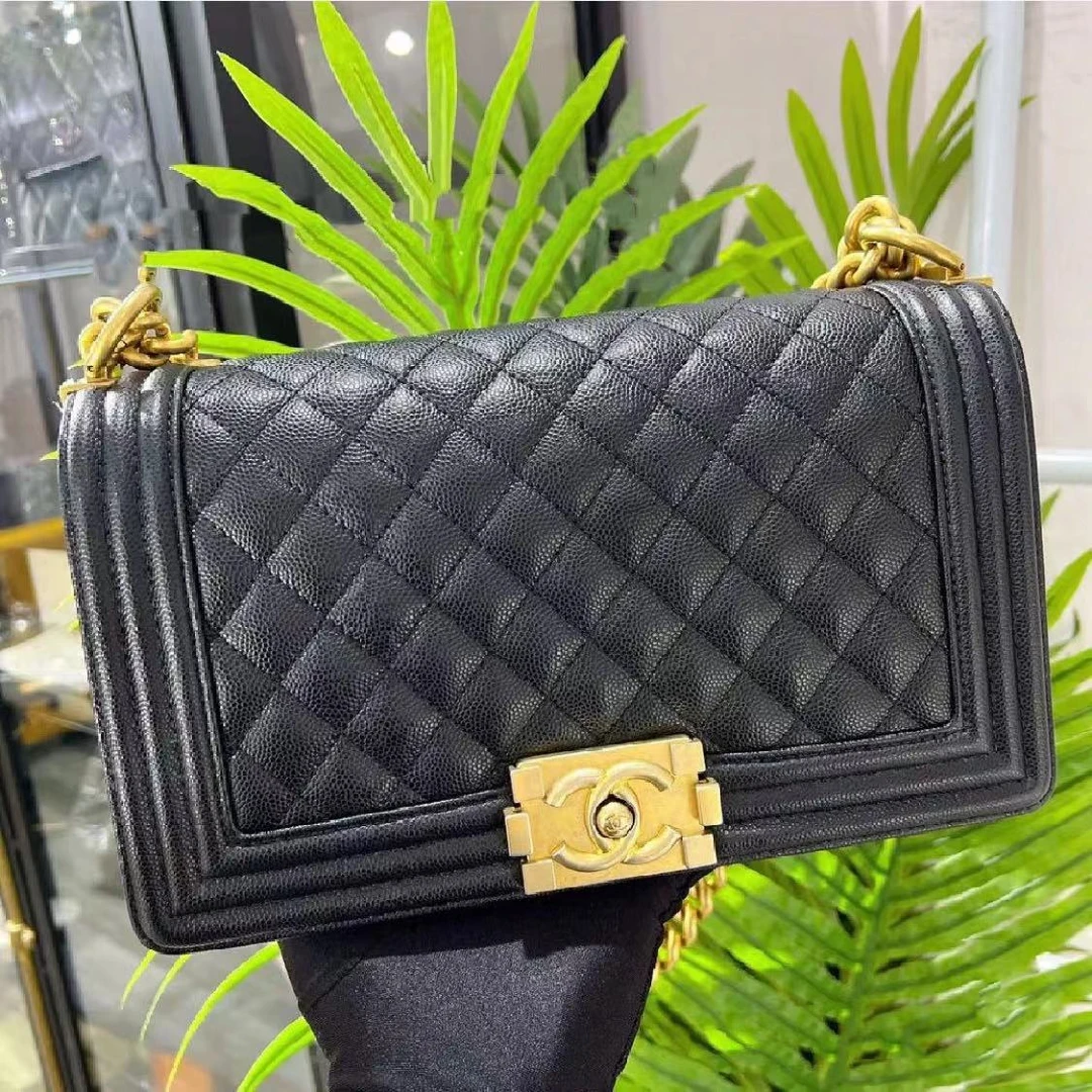 95新 Chanel/香奈儿 小鱼儿/TH101801/黑金中号菱格纹 leboy