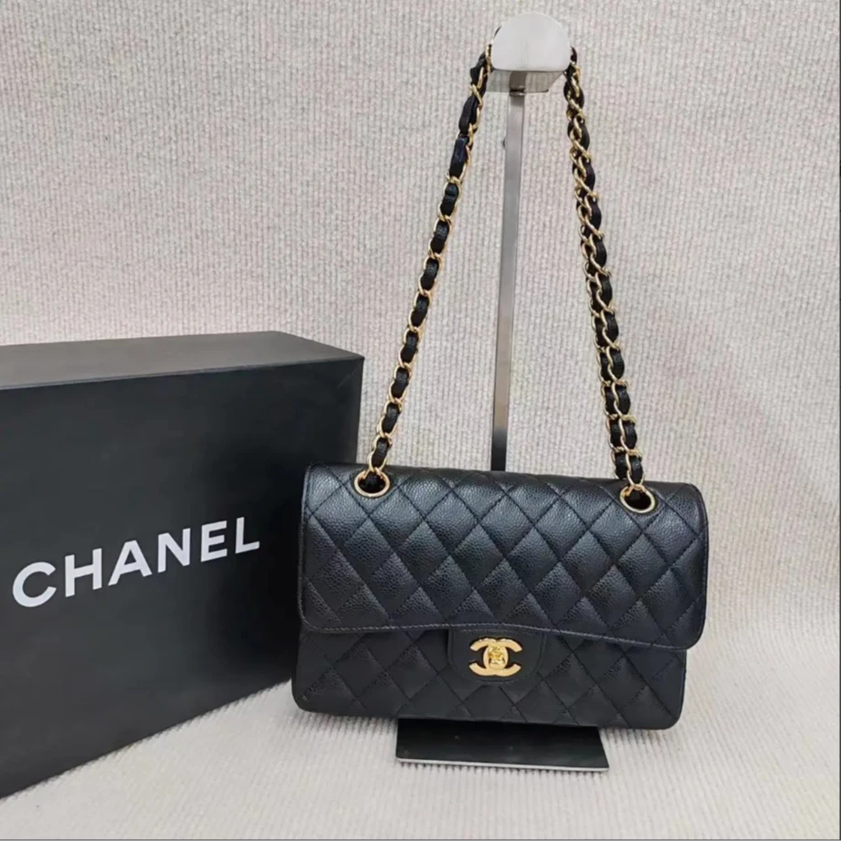 99新 Chanel/香奈儿 小鱼儿/4053001/芯片款小号黑金荔枝牛CF