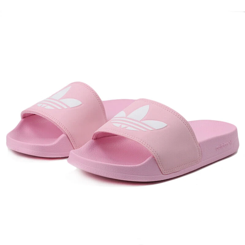 adidas originals Adilette Lite防滑耐磨—字拖鞋女款粉白 FU9139