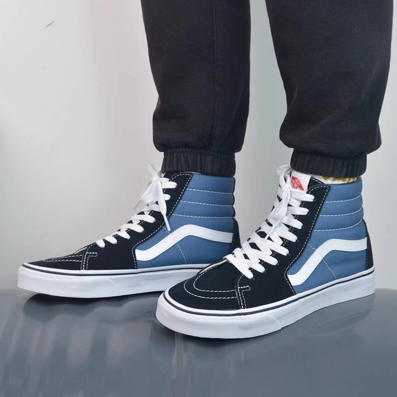 vans SK8嘻哈风耐磨防滑高帮板鞋男女同款黑蓝撞色 VN000D5INVY