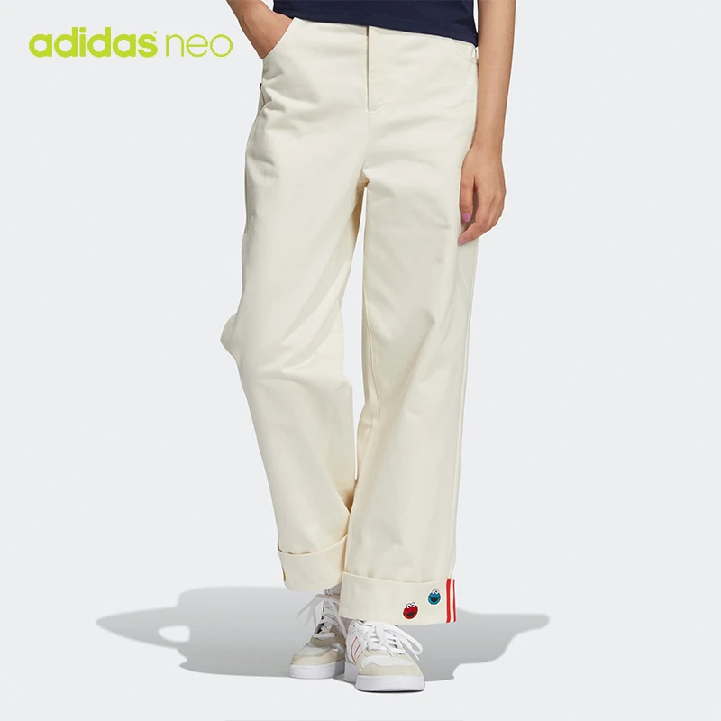 Adidas阿迪达斯Neo女裤2022春秋芝麻街联名休闲阔腿裤长裤HD7276