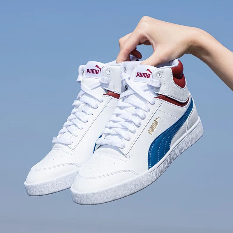 PUMA  舒适休闲防滑耐磨中帮板鞋男女同款白棕蓝380748-10
