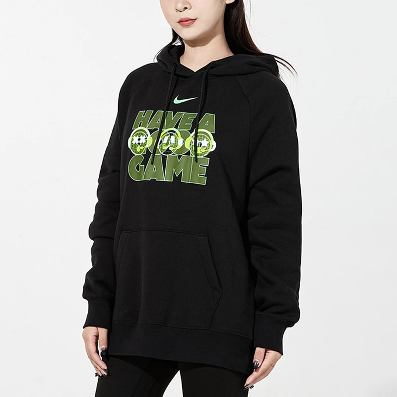 Nike 字母Logo运动针织套头连帽 卫衣女款 黑色DO7197-010