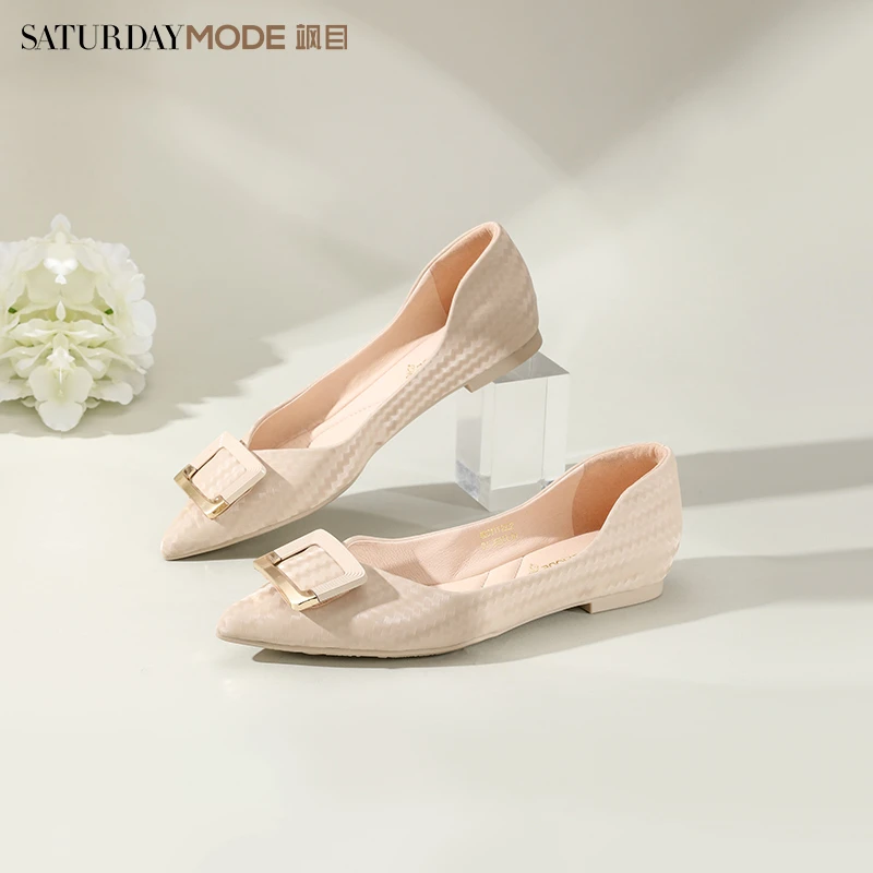 SATURDAYMODE方扣单鞋春简约通勤女鞋尖头平底鞋MD31111D22