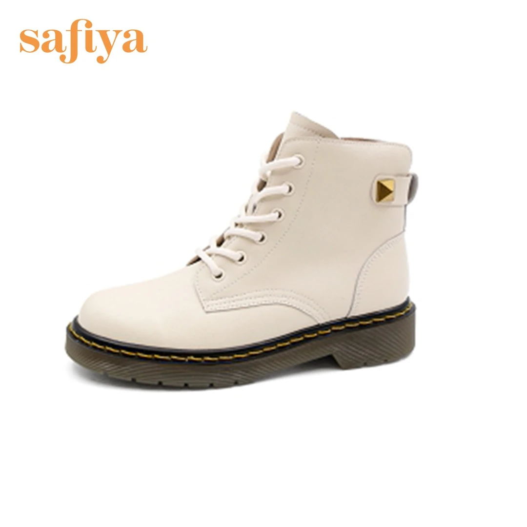 【店】索菲娅短靴女显高真皮6孔帅气铆钉系带马丁靴女SF14116035