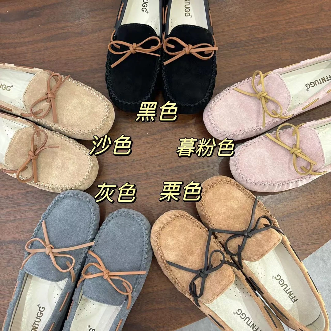 （经典款）单层头层皮经典蝴蝶结百搭豆豆鞋软底一脚蹬休闲乐福鞋