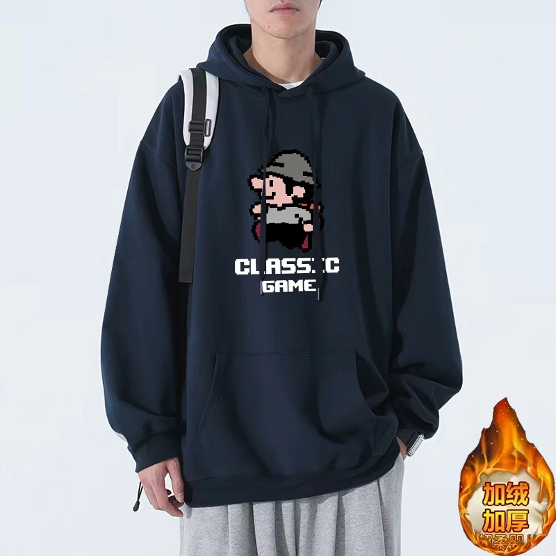 国潮连帽大码重磅加绒加厚保暖秋冬季青少年高中生卫衣套头衫长袖