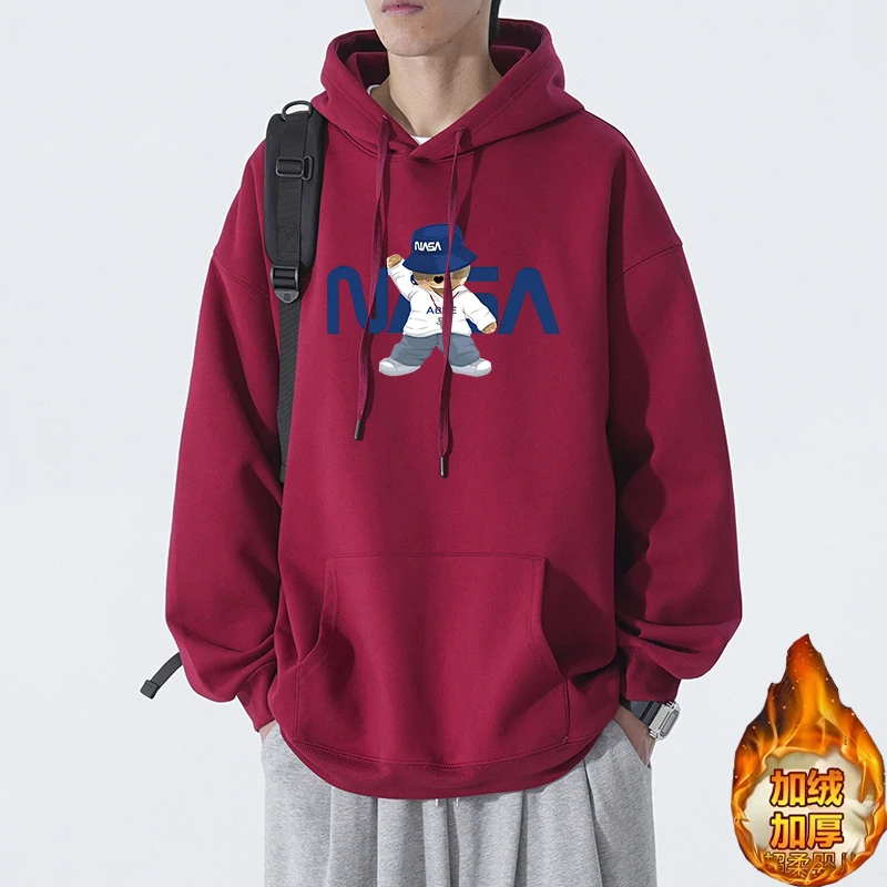 日系秋冬款大码重磅男装保暖连帽卫衣情侣装加绒加厚oversize长袖