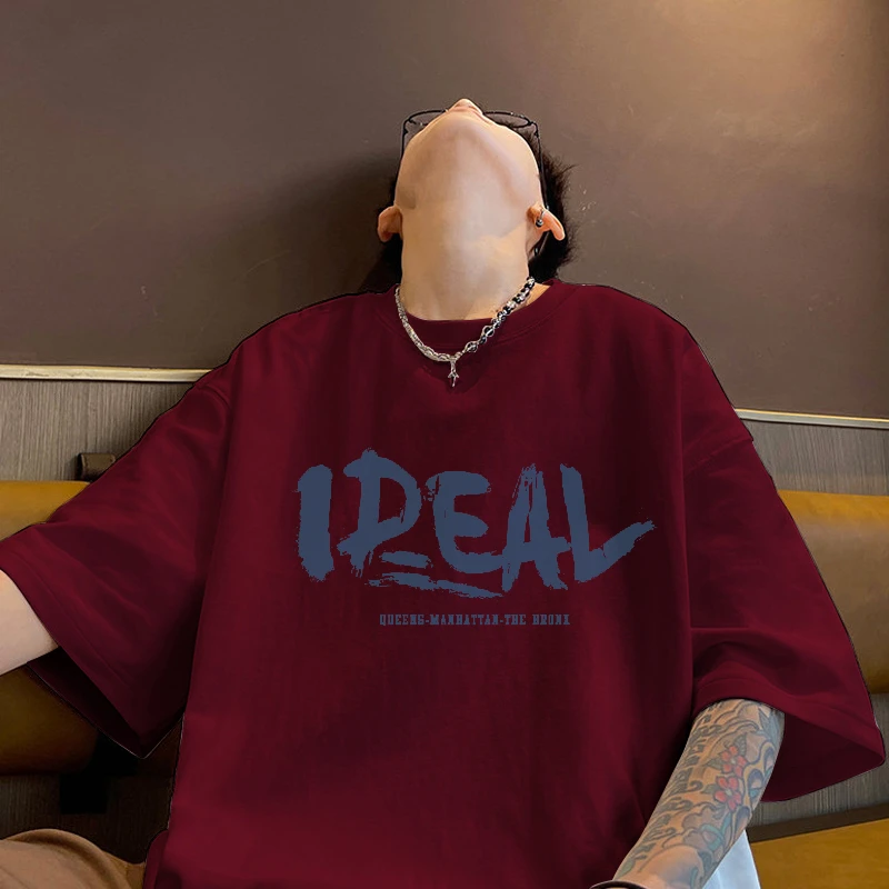 纯棉重磅短袖男t恤ins潮牌潮流百搭宽松休闲夏季字母印花大码上衣