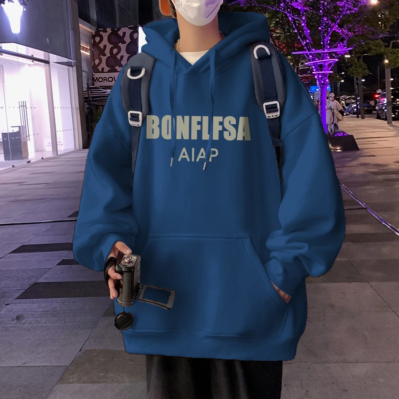 vintage美式复古加绒保暖重磅大码宽松胖子秋冬潮牌男生连帽卫衣