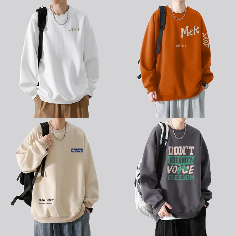 美式潮牌秋冬男士休闲大码80-300斤圆领套头上衣青年重磅宽松卫衣