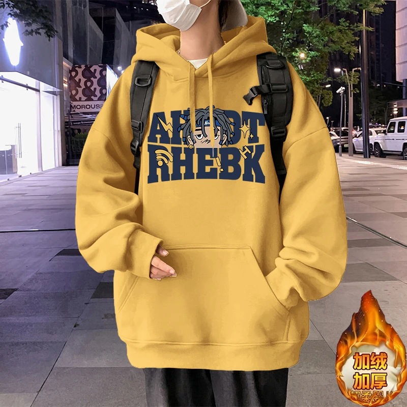 国潮牌美系抗起球秋冬男生百搭加绒保暖宽松胖子大码韩版连帽卫衣