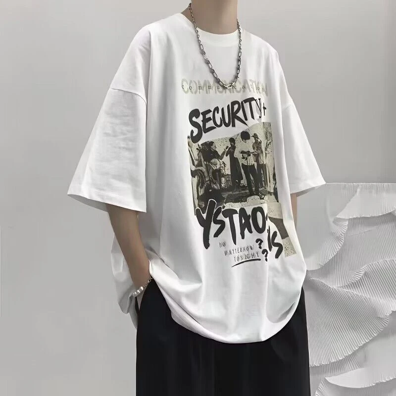 100%纯棉夏季宽松大码男装80-300斤短袖t恤港风复古上衣半袖潮牌