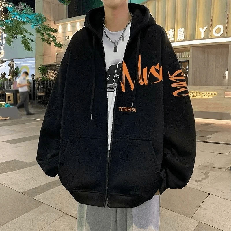 设计感小众重磅大码80-300斤开衫连帽卫衣胖子春秋男士国潮牌外套