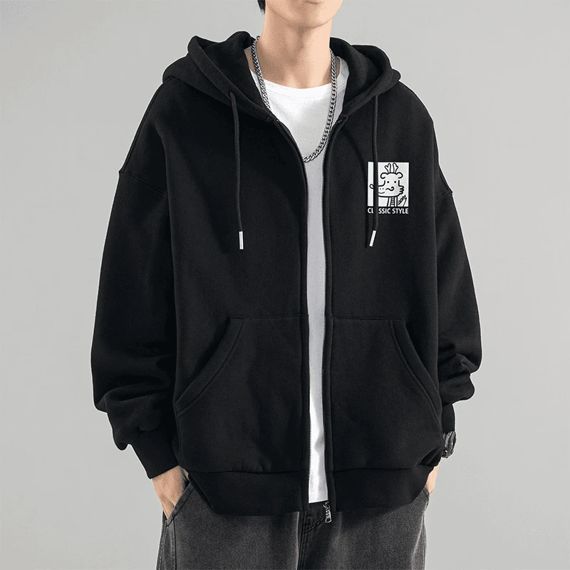 特大码300斤韩版ins风重磅宽松胖子连帽简约青少年拉链卫衣男外套