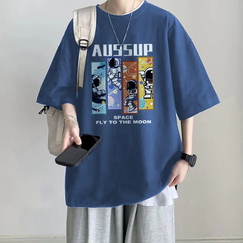 100%纯棉夏季短袖T恤男重磅体恤宽松大码半袖潮流学生百搭打底衫