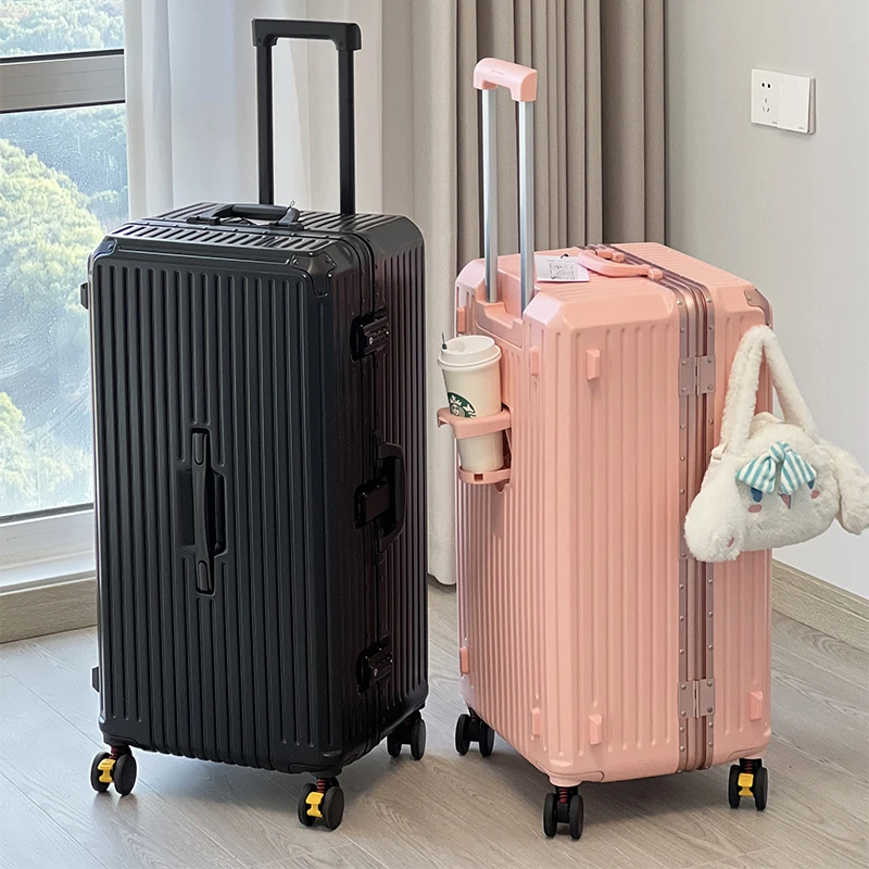 出口大容量铝框防爆行李箱女杯架减震刹车拉杆箱静音万向轮旅行箱